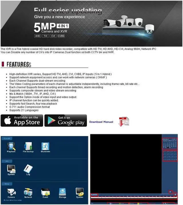 Alt view image 7 of 7 - 8CH XVR Series CCTV 5 In 1 Hybrid HD Analog DVR System Supports 5MP TVI, 4MP CVI, 5MP AHD, 960H, 4K IPC, P2P 8TB