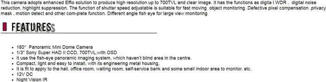 Alt view image 4 of 4 - BlueCCTV 700TVL Fisheye Analog Panoramic Super Wide Angle Mini Vandal camera 180 Degree Night Vision