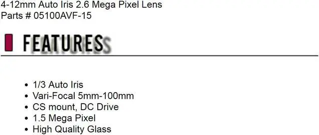 Alt view image 2 of 3 - CCTV Security Camera 5-100mm Auto Iris 1.5 Mega Pixel Lens