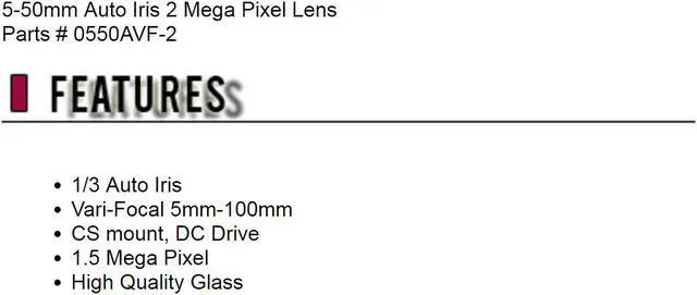 Alt view image 2 of 3 - CCTV Security Camera 5-50mm Auto Iris 2 Mega Pixel Lens