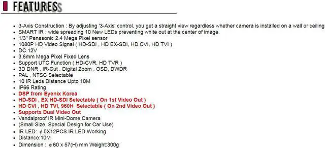 Alt view image 4 of 4 - BlueCCTV HD SDI, EX SDI, HD TVI, HD CVI, 960H , Mini CCTV Vandal IR Night Vision Camera Dual Video Outputs 12V