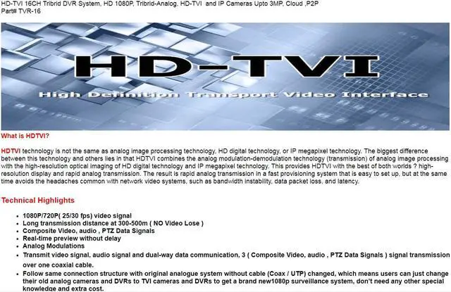 Alt view image 4 of 4 - HD-TVI 16CH Tribrid DVR System, HDMI, VGA, BNC, Analog, HD-TVI and IP Cameras Upto 3MP, Cloud ,P2P (No HDD)