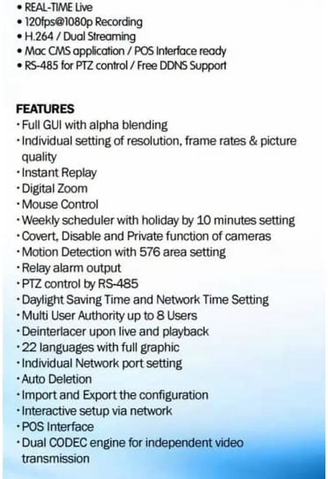 Alt view image 5 of 7 - 3R Global Tribrid 8CH DVR System, Prestige Series HD TVI, HD AHD, 960H auto Detect (No HDD)