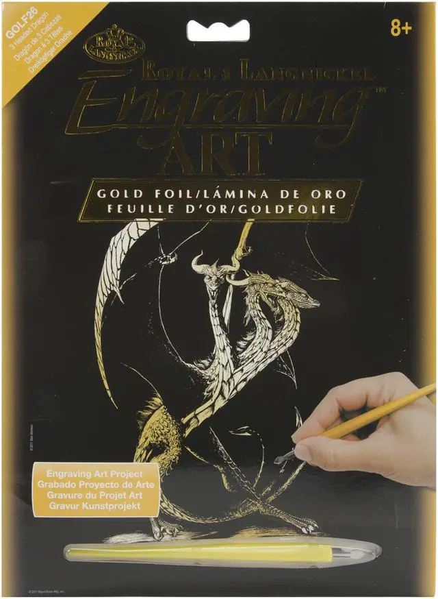 Alt view image 3 of 7 - Gold Foil Engraving Art Kit 8"X10"-3 Headed Dragon