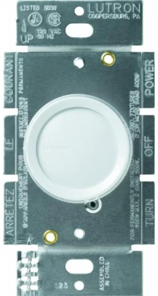 Alt view image 2 of 3 - Lutron Rotary 3 Way Push On/Off Dimmer 600W White LUTRON ELECTRONICS D-603P-WH
