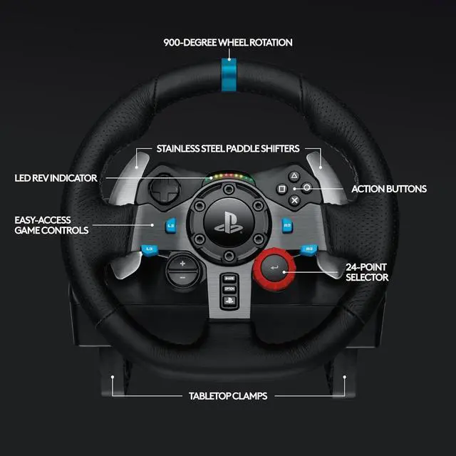 Alt view image 7 of 10 - Logitech G29 Driving Force Racing Wheel For Playstation 3 And Playstation 4 - Cable - USBPlayStation 3, PlayStation 4, PC - Force Feedback - Black