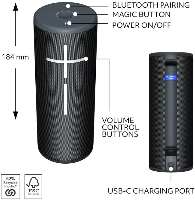 Alt view image 7 of 8 - Logitech Ultimate Ears Boom 4 Portable Bluetooth Speaker Black