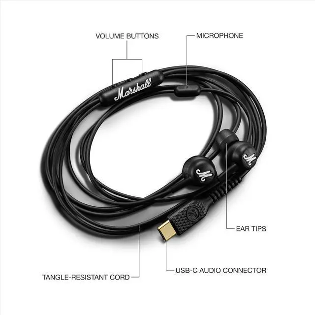Alt view image 6 of 7 - Marshall Mode USB-C Wired In-Ear Earphones Headset Built-in Mic Black