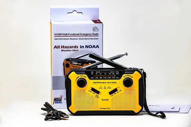 Alt view image 6 of 6 - Kaito KA369 Voyager ECO Emergency Solar Hand Crank Weather Radio Yellow