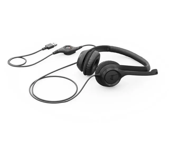 Alt view image 2 of 7 - Logitech H390 USB Wired Stereo Headset Noise Cancelling Mic Black Laptop