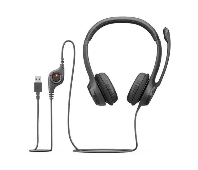 Alt view image 5 of 7 - Logitech H390 USB Wired Stereo Headset Noise Cancelling Mic Black Laptop