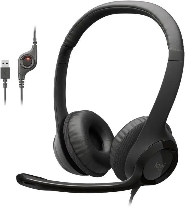 Alt view image 6 of 7 - Logitech H390 USB Wired Stereo Headset Noise Cancelling Mic Black Laptop