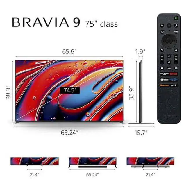 Alt view image 3 of 8 - Sony Bravia 9 Series K-75XR90 75 Inches 4K UHD Smart QLED Mini-LED TV With Google TV OS - Dark Silver - 3840 x 2160 - 120 Hertz - XR Processor - XR Motion Clarity - Acoustic Multi-Audio+ - Dolby ...