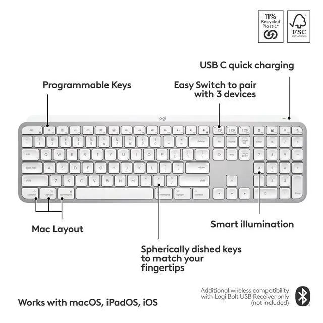 Alt view image 6 of 7 - MX Keys S Wireless Keyboard for Mac