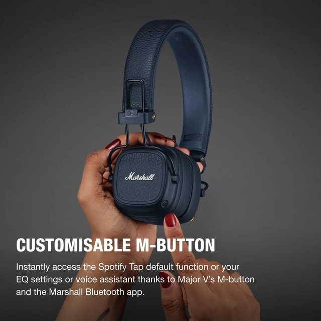Alt view image 5 of 7 - Major V Wireless On-Ear Bluetooth Headphones - Midnight Blue 100+ Hr Playtime Microphone for Calls Lightweight Foldable Design for Travel Detachable Audio Cable