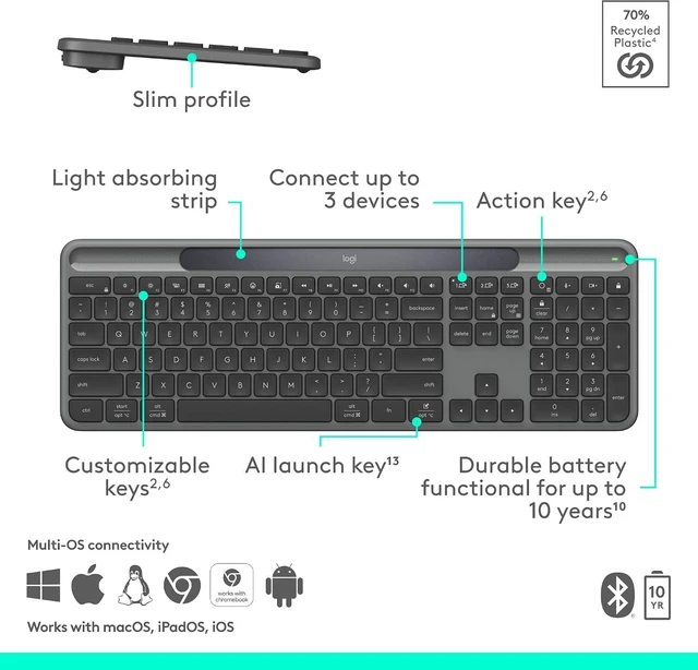 Alt view image 7 of 7 - Signature Slim Solar+ K980-GRAPHITE-US-2.4GHZ/BT-N/A-CAN-215-UNIV