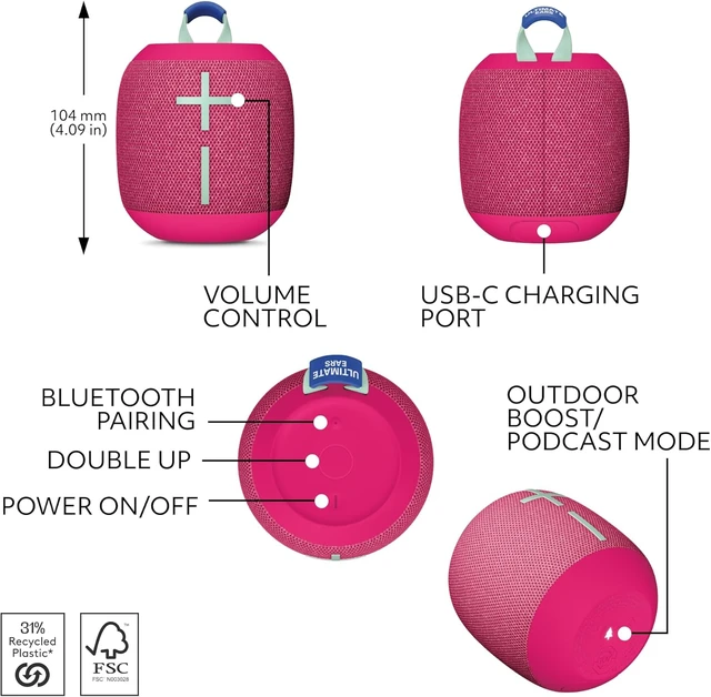 Alt view image 3 of 7 - UE WONDERBOOM 4 Bluetooth Speaker - Hyper Pink