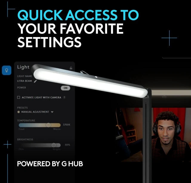 Alt view image 8 of 8 - Logitech G Litra Beam LX Dual-Sided RGB Streaming Key light - LED Bulb - Bluetooth, USB Powered, Color Temperature Setting, Adjustable Brightness - 400 lm Lumens - Desk Mountable - for Room