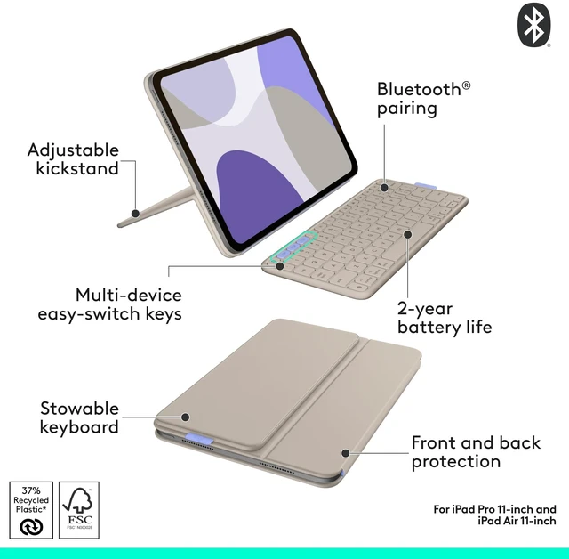 Alt view image 7 of 7 - Flip Folio-SAND-US-BT-N/A-AMR-403-IPAD PRO11M4/5&AIR11M2/3/4,5TH