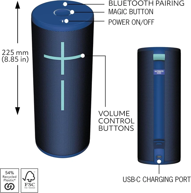 Alt view image 7 of 8 - Ultimate Ears 984-001967 BOOM 4 Wireless Bluetooth Speaker - USB-C - Dust/Water-Resistant (IP67) - 147 feet Range - Cobalt Blue