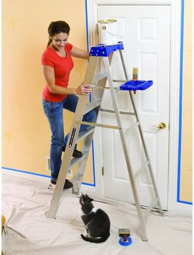 Alt view image 10 of 18 - Louisville AS2106 6 ft. Type I Duty Rating 250 lbs. Load Capacity Aluminum Step Ladder with Molded Pail Shelf