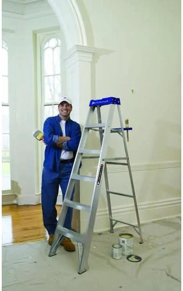 Alt view image 13 of 18 - Louisville AS2106 6 ft. Type I Duty Rating 250 lbs. Load Capacity Aluminum Step Ladder with Molded Pail Shelf