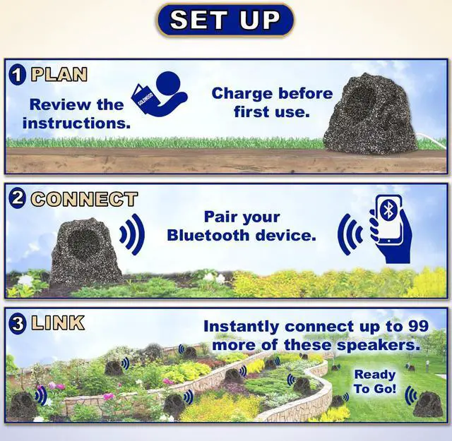 Alt view image 3 of 7 - Theater Solutions B41GG Fully Wireless 120 Watt Rechargeable Battery Bluetooth Rock Speaker Pair Granite Link Up To 99 Speakers Wirelessly