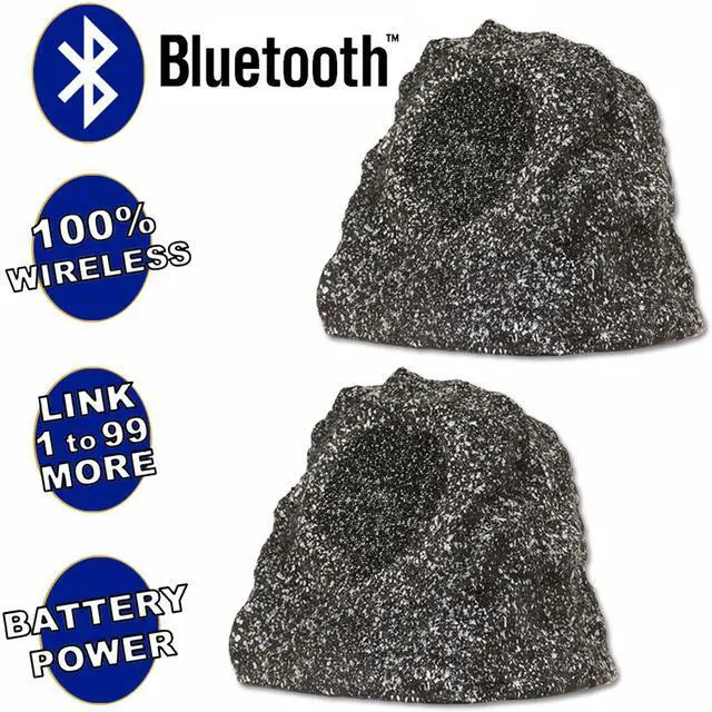 Main image of Theater Solutions B41GG Fully Wireless 120 Watt Rechargeable Battery Bluetooth Rock Speaker Pair Granite Link Up To 99 Speakers Wirelessly