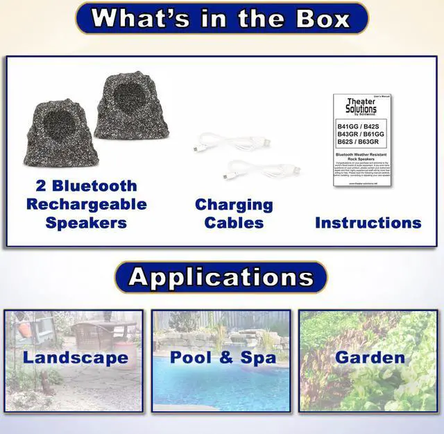Alt view image 4 of 7 - Theater Solutions B41GG Fully Wireless 120 Watt Rechargeable Battery Bluetooth Rock Speaker Pair Granite Link Up To 99 Speakers Wirelessly