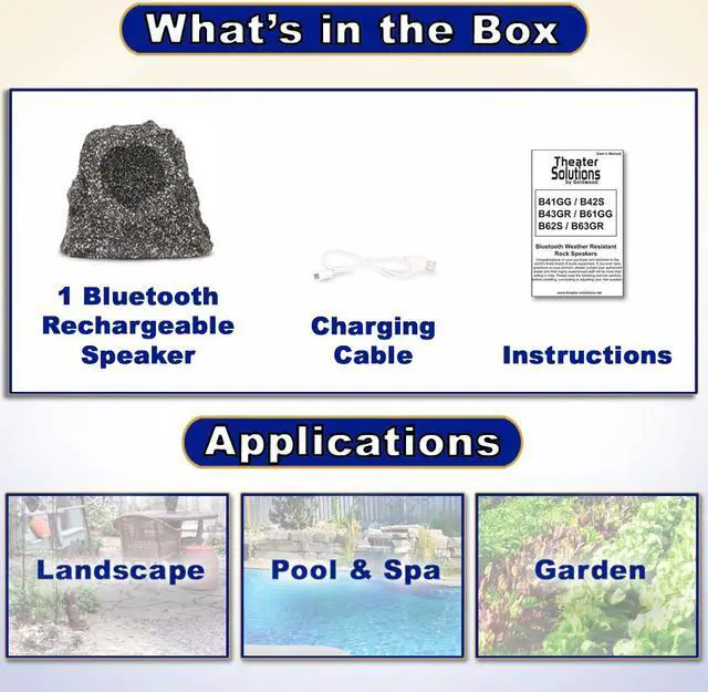 Alt view image 4 of 7 - Theater Solutions B41GG Fully Wireless 60 Watt Rechargeable Battery Bluetooth Rock Speaker Granite Link Up To 99 Speakers Wirelessly
