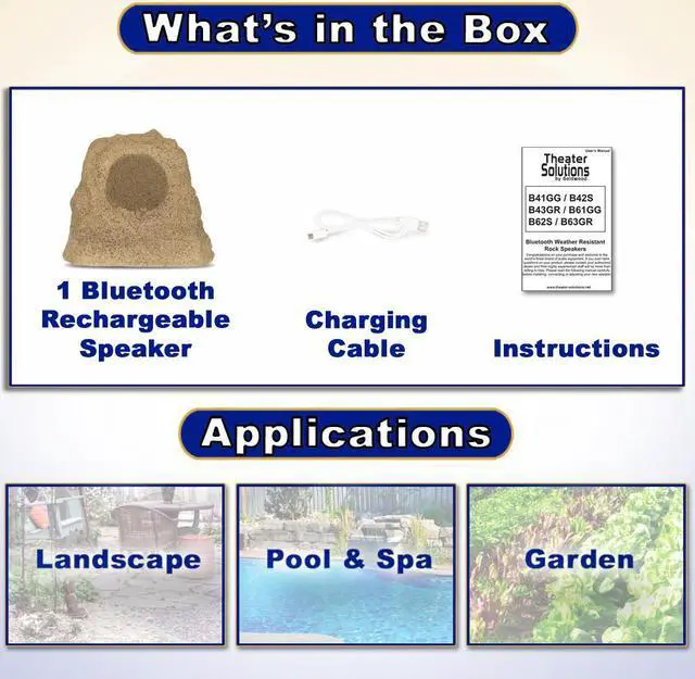 Alt view image 4 of 7 - Theater Solutions B42S Fully Wireless 60 Watt Rechargeable Battery Bluetooth Rock Speaker Sandstone Link Up To 99 Speakers Wirelessly