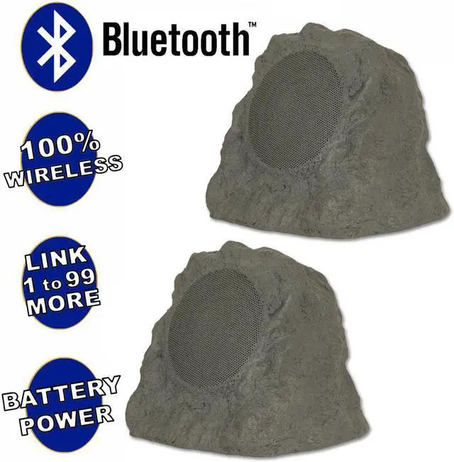 Main image of Theater Solutions B43GR Fully Wireless 120 Watt Rechargeable Battery Bluetooth Rock Speaker Pair Slate Grey Link Up To 99 Speakers Wirelessly
