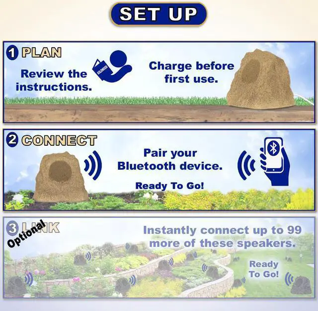 Alt view image 3 of 7 - Theater Solutions B42S Fully Wireless 60 Watt Rechargeable Battery Bluetooth Rock Speaker Sandstone Link Up To 99 Speakers Wirelessly