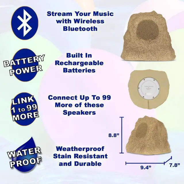 Alt view image 2 of 7 - Theater Solutions B42S Fully Wireless 60 Watt Rechargeable Battery Bluetooth Rock Speaker Sandstone Link Up To 99 Speakers Wirelessly