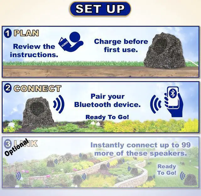 Alt view image 3 of 7 - Theater Solutions B41GG Fully Wireless 60 Watt Rechargeable Battery Bluetooth Rock Speaker Granite Link Up To 99 Speakers Wirelessly