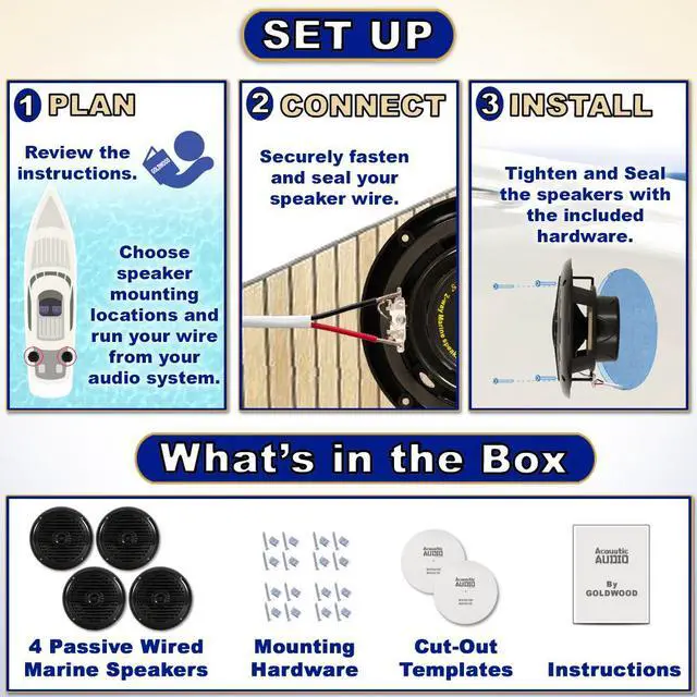 Alt view image 5 of 6 - Acoustic Audio MRN65B Waterproof Flush Mount Marine 7" Speakers Passive 2 Pair Pack Black