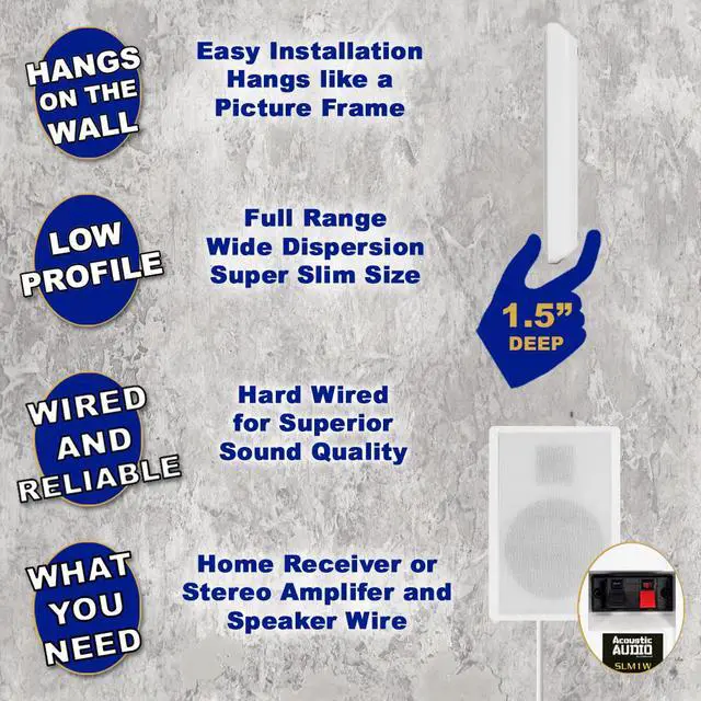 Alt view image 2 of 7 - Acoustic Audio SLM1W Mountable On Wall Slim Speakers Home Theater Wired 4 Pair Pack