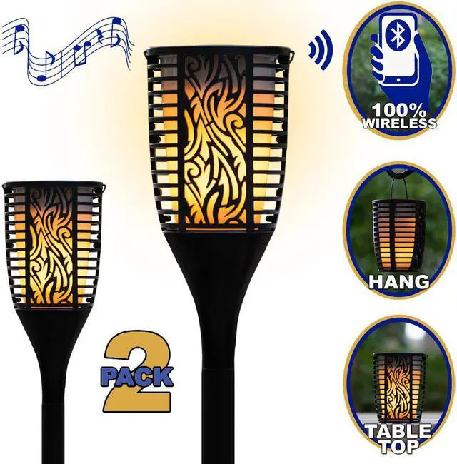 Main image of Theater Solutions TT100 Fully Wireless 120 Watt Rechargeable Battery Bluetooth Tiki Torch Speaker 2 Pack Lanterns Link Up To 99 Speakers Wirelessly