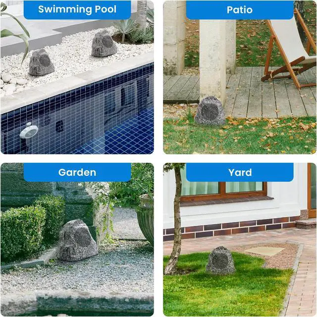 Alt view image 6 of 8 - Theater Solutions 8R4G Outdoor Granite Rock 8 Speaker Set for Deck Pool Spa Patio Garden