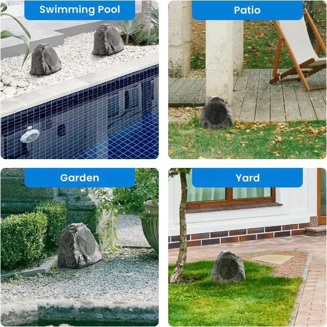 Alt view image 5 of 7 - Theater Solutions 8R8G Outdoor Granite 8" Rock 8 Speaker Set for Deck Pool Spa Yard Garden