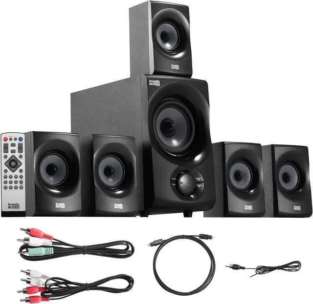 Main image of Acoustic Audio AA5172 700W Bluetooth Home Theater 5.1 Speaker System with FM Tuner, USB, SD Card, Remote Control, Powered Sub (6 Speakers, 5.1 Channels, Black with Gray)
