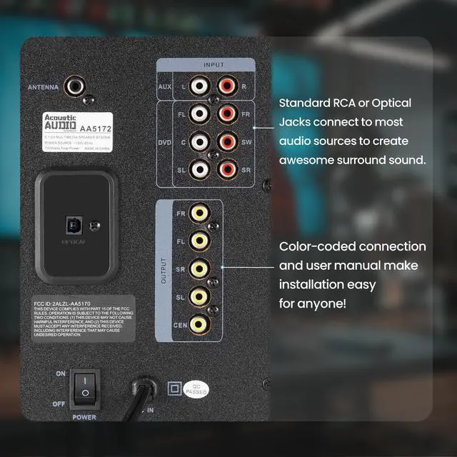 Alt view image 5 of 7 - Acoustic Audio AA5172 700W Bluetooth Home Theater 5.1 Speaker System with FM Tuner, USB, SD Card, Remote Control, Powered Sub (6 Speakers, 5.1 Channels, Black with Gray)