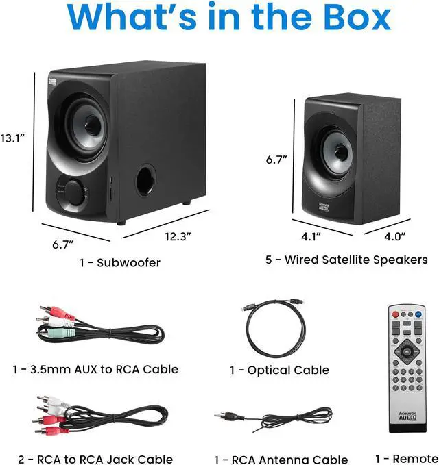 Alt view image 6 of 7 - Acoustic Audio AA5172 700W Bluetooth Home Theater 5.1 Speaker System with FM Tuner, USB, SD Card, Remote Control, Powered Sub (6 Speakers, 5.1 Channels, Black with Gray)