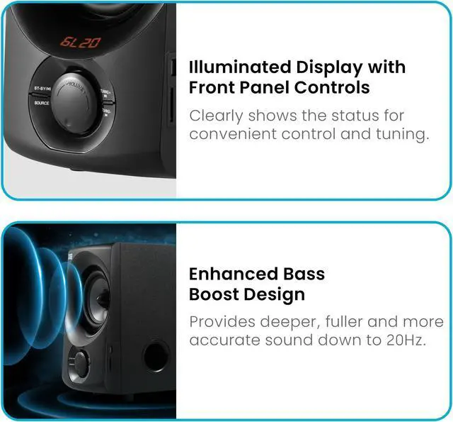 Alt view image 7 of 7 - Acoustic Audio AA5172 700W Bluetooth Home Theater 5.1 Speaker System with FM Tuner, USB, SD Card, Remote Control, Powered Sub (6 Speakers, 5.1 Channels, Black with Gray)