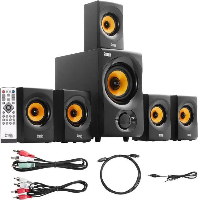 Alt view image 8 of 14 - Acoustic Audio AA5170 700W Bluetooth Home Theater 5.1 Speaker System with FM Tuner, USB, SD Card, Remote Control, Powered Sub (6 Speakers, 5.1 Channels, Black with Gold)