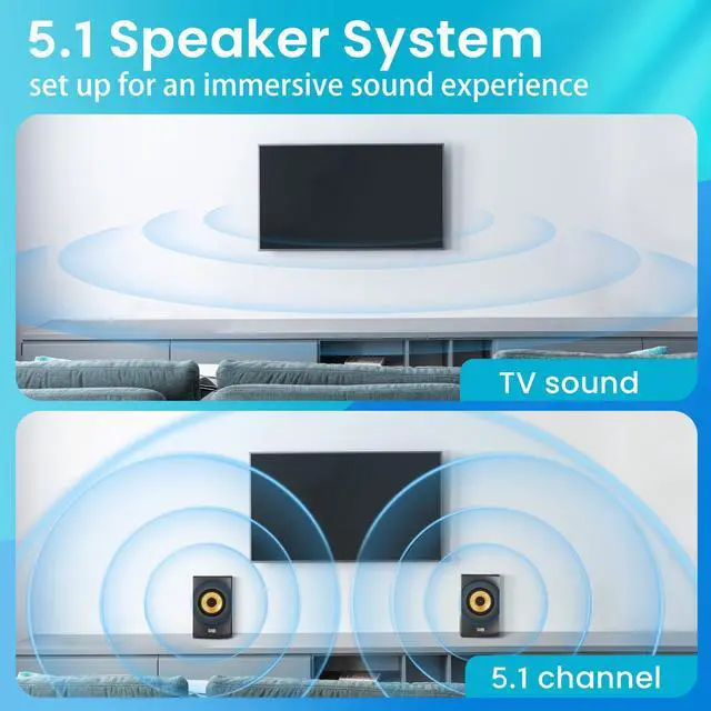 Alt view image 10 of 14 - Acoustic Audio AA5170 700W Bluetooth Home Theater 5.1 Speaker System with FM Tuner, USB, SD Card, Remote Control, Powered Sub (6 Speakers, 5.1 Channels, Black with Gold)