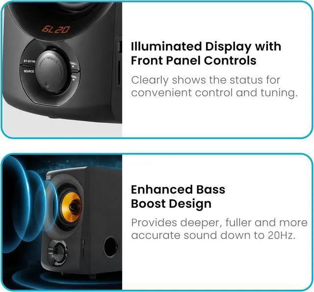 Alt view image 14 of 14 - Acoustic Audio AA5170 700W Bluetooth Home Theater 5.1 Speaker System with FM Tuner, USB, SD Card, Remote Control, Powered Sub (6 Speakers, 5.1 Channels, Black with Gold)