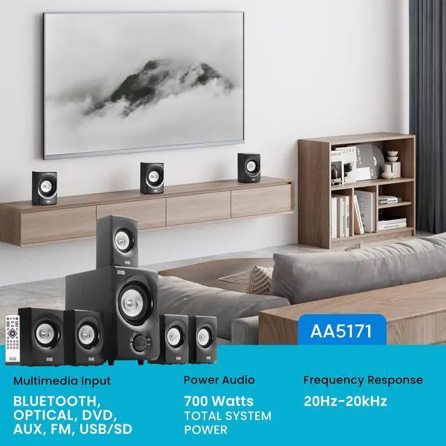 Alt view image 11 of 16 - Acoustic Audio by Goldwood AA5171 5.1 Surround Sound Bluetooth Home Entertainment System (6 Speakers, 5.1 Channels, Black with Silver)