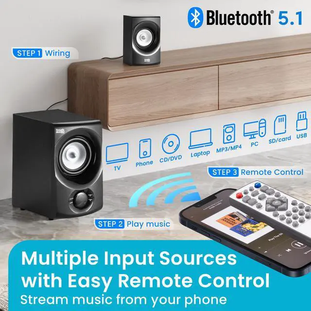 Alt view image 13 of 16 - Acoustic Audio by Goldwood AA5171 5.1 Surround Sound Bluetooth Home Entertainment System (6 Speakers, 5.1 Channels, Black with Silver)