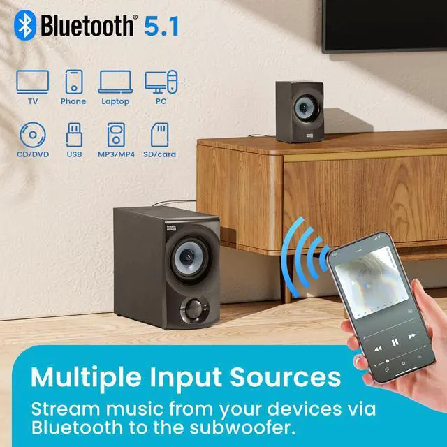 Alt view image 4 of 6 - Acoustic Audio AA2172 Bluetooth 2.1 Home Speaker System with USB and SD Computer Multimedia